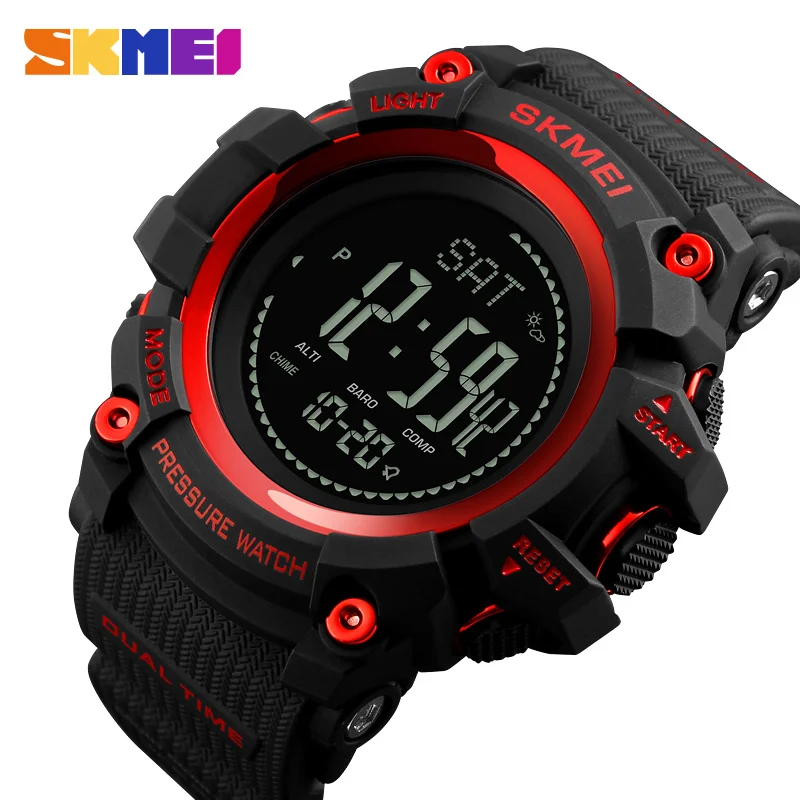 Red SKMEI Брендовые мужские спортивные часы, шагомер, калории, цифровые часы, альтиметр, барометр, компас, термометр, погодные часы, мужские часы - Цвет: Red