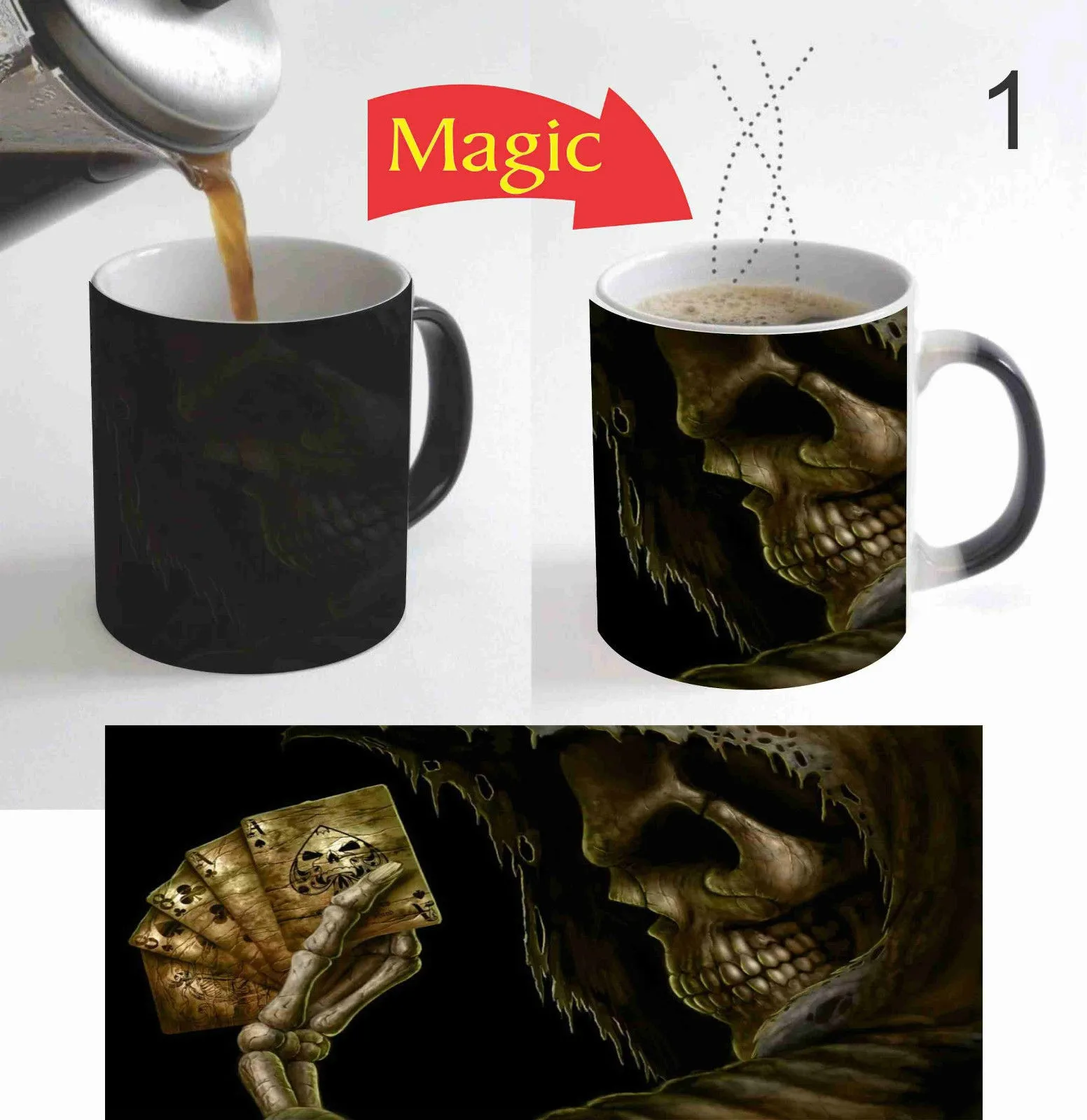 Волшебная кружка с черепом и призраком кофейная изменением цвета 11 унций для