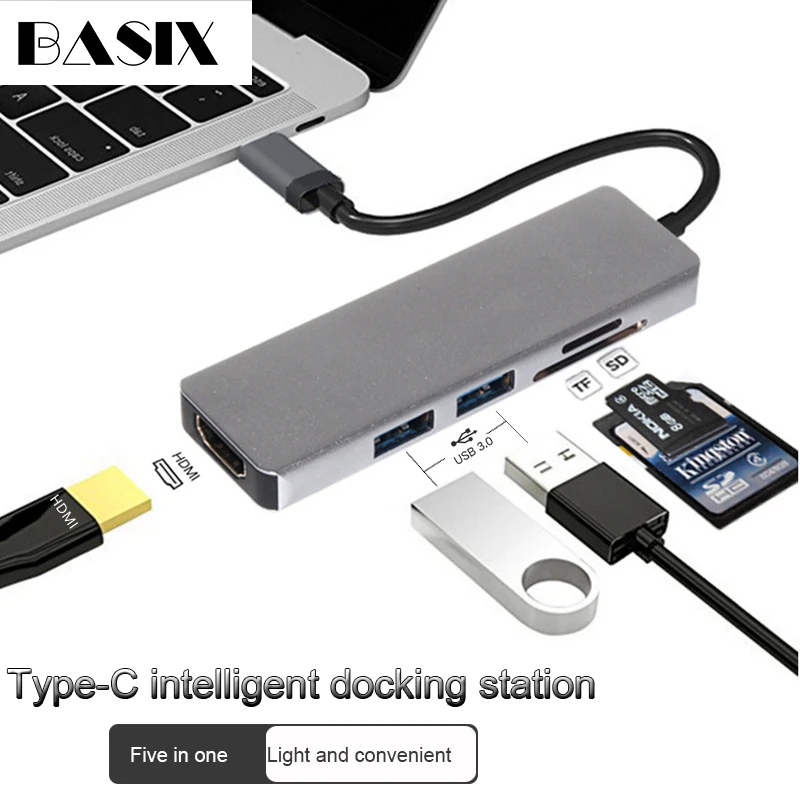 Хаб Basix type C Usb к HDMI 4K адаптер USB 3 0 хаб сплиттер SD/TF кард ридер конвертер для MacBook pro
