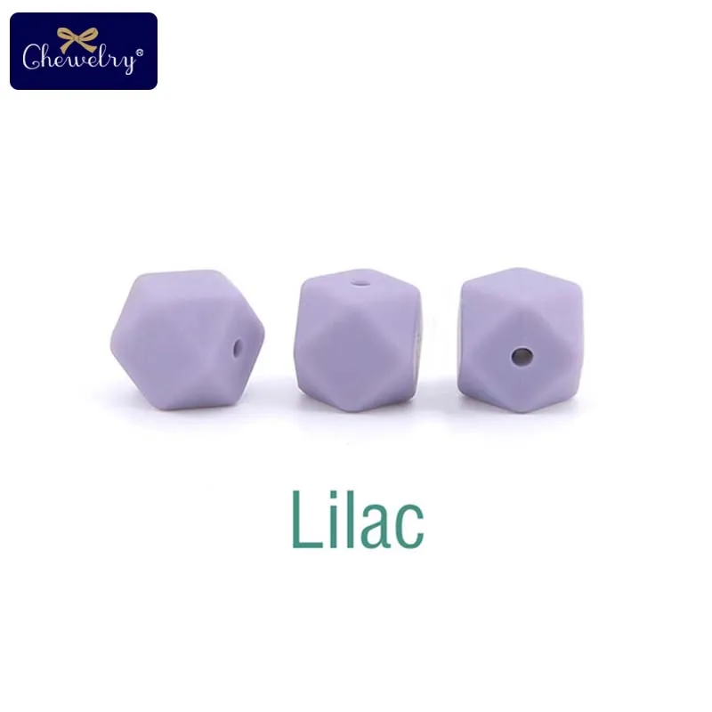 Lilac 10 шт. 14 мм Детские шестигранные силиконовые бусины Восьмиугольные бусины для самостоятельной сборки соски цепи перле Силиконовые Детские Прорезыватели жевательные бусины детские товары - Цвет: Lilac
