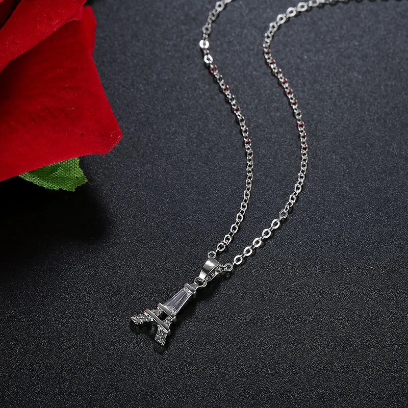 

Utimtree Silver Gold AAA Cubic Zirconia Necklaces for Women Eiffel Tower Shape Pendants Necklace Choker Statement Collar Female