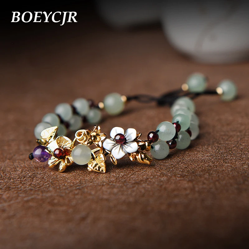 

BOEYCJR Vintage Stone Beads Bangles & Bracelets Handmade Jewelry Ethnic Energy Natural Stone Beads Bracelet for Women Gift