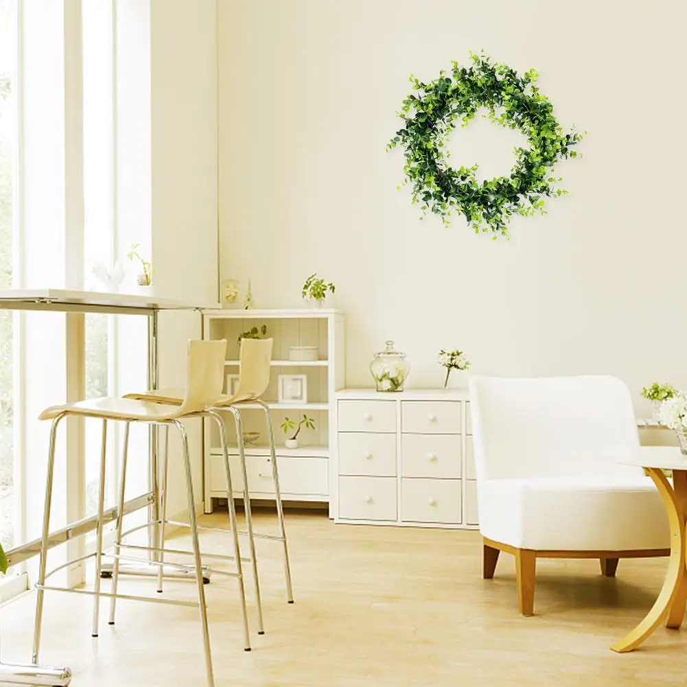 

Artificial Eucalyptus Plastic Small Leaf Wreath Spring Door Window Hanging Home Decor Pendant