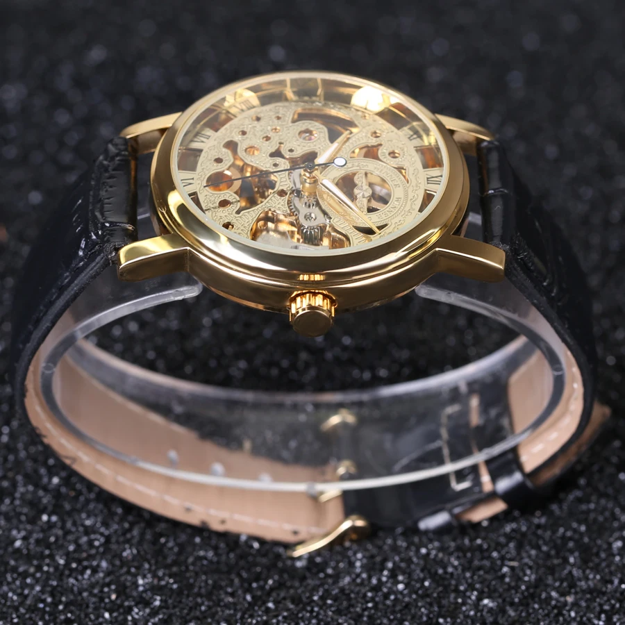 Часы наручные мужские механические золотистые брендовые люксовые с римскими