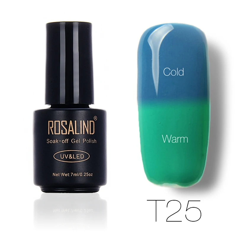 T25 ROSALIND 7 мл изменение температуры лака для ногтей отклеить кисточки для дизайна ногтей лампа для сухой тепловой цветная акриловая краска верхнее базовое пальто - Цвет: T25
