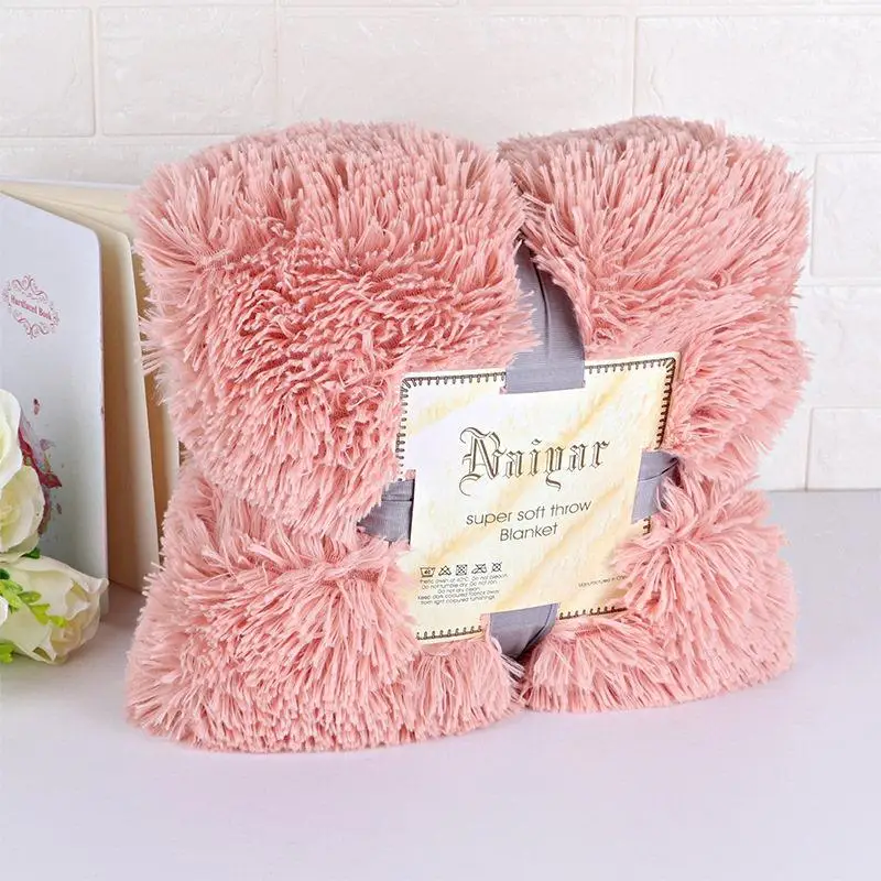 Light pink Очень мягкое длинное мохнатое пушистое меховое теплое элегантное уютное одеяло из искусственного меха с пушистой шерпой зимние одеяла для кровати - Цвет: Light pink