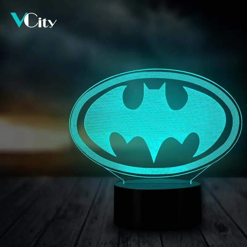 VCity 3D ночной Светильник Бэтмен многоцветный Спальня декоративные USB светодиодный