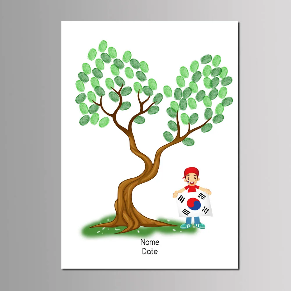 Baby Boy Girl Baptism Party Favor DIY Fingerprint Tree Guest Book Kids Birthday Gift Event Decor Customized Canvas Painting