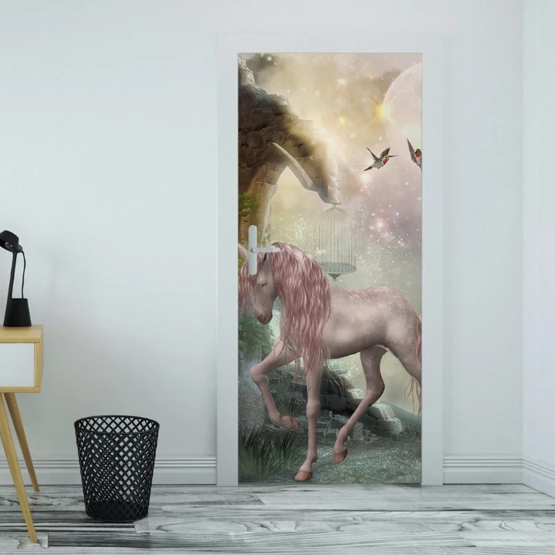 DIY двери принт охраны окружающей среды зверей единорогов Домашний декор Стикеры