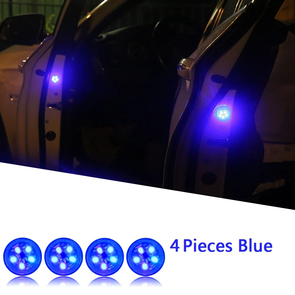 Blue x 4 Lights Светодиодный предупреждающий свет для открывания двери автомобиля, беспроводной магнитный индукционный стробоскоп, мигающий, защита от столкновений сзади - Испускаемый цвет: Blue x 4 Lights