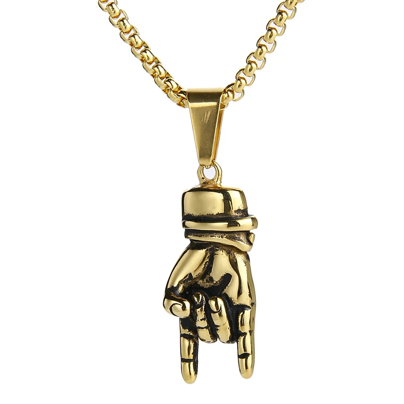 Gold Ожерелье с подвеской Valily Rock Hand Gesture из нержавеющей стали в стиле панк Рок& Ролл, ручная цепочка, ожерелье s, ювелирные изделия для мужчин и женщин, 24 дюйма, цепочка в коробке - Окраска металла: Gold