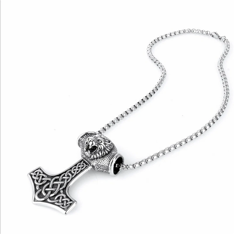 Мужской серебряный кулон король льва Тора Молот норвежский Magick Mjolnir ожерелье из