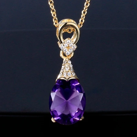 Amethyst Стерлинговое серебро 925, ювелирное ожерелье s для женщин, капля воды, аквамарин, кулон, ожерелье золотого цвета, свадебные, Помолвочные, вечерние, подарки - Gem Color: Amethyst