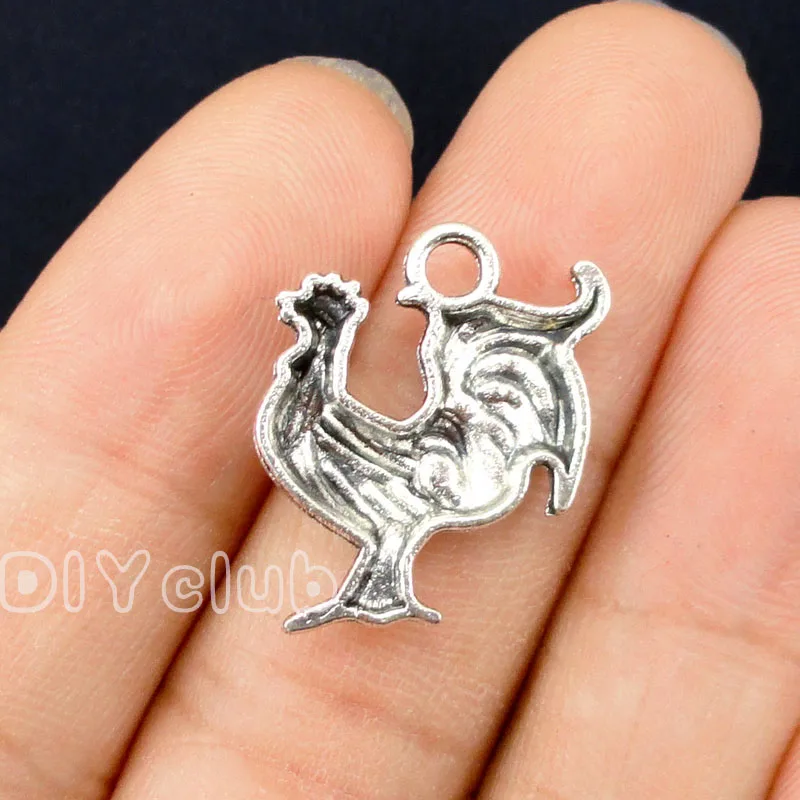 

70pcs-Rooster Charms Antique Silver Cock Charms Pendant 21x17mm