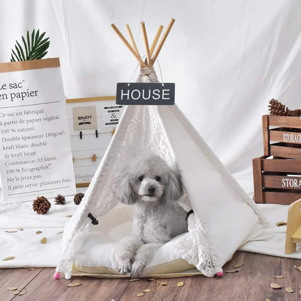 Белая холщовая кружевная вигвам для домашних животных палатка собак Tipi 20 &quotбез