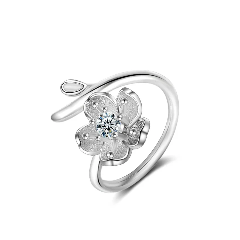 

Beautiful Flowers Design 925 Sterling Silver Hard Cubic Zircon Opening Finger Rings For Women Girlfriend Crystal Jewelry