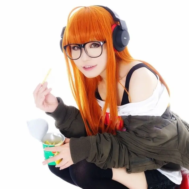 Парик для косплея P5 Persona5 футаба Сакура, длина 100 см, прямой, цитрусовый, оранжевый, термостойкий (art.: 7aa22791f) - 7aa22791f