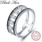 2021 романтический 925 пробы серебро изысканные серьги-гвоздики с кристаллами Swarovski Обручение Черный шпинель Обручение кольцо для Для женщин G033