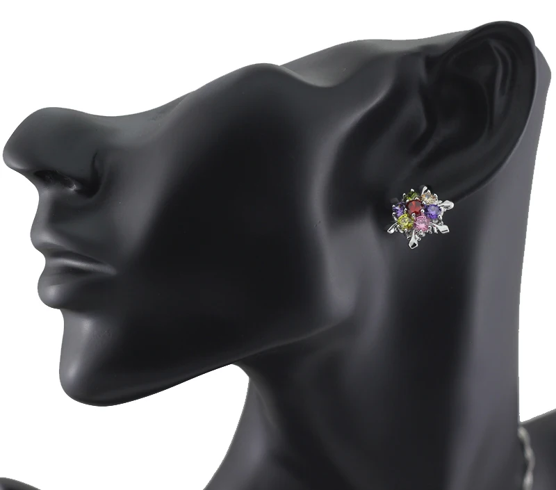 HAIMIS Multi Color Silver Jewelry Sets For Wome With Chain Pendant Earrings Wedding T012M | Украшения и аксессуары