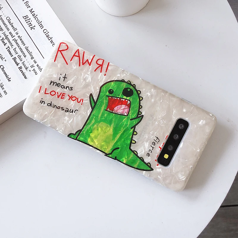 YHBBCASES Cartoon Smile Dinosaur Soft Case For Samsung Galaxy S10 5G S8 S9 Plus Note 10 8 9 Vogue Conch Phone Cover | Мобильные