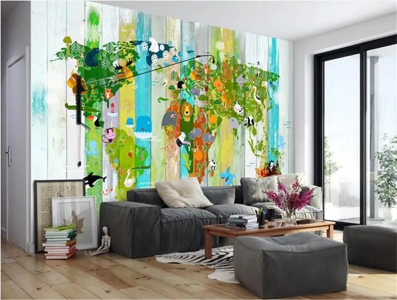 3d фотообои на заказ для кровати комнаты настенные Мультяшные животные Карта мира