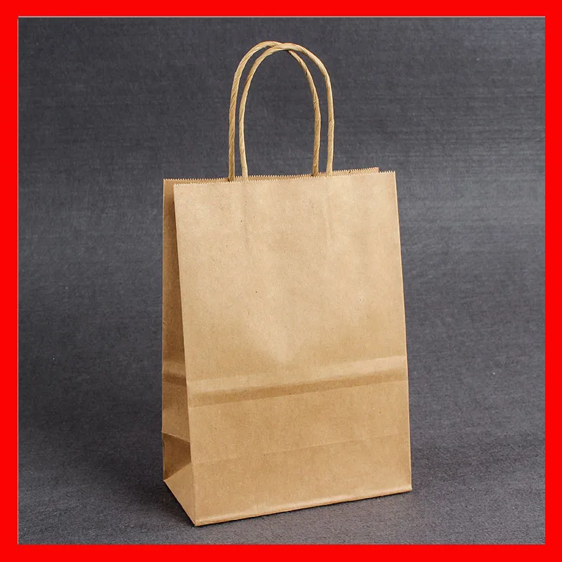 (100pcs/lot) Wholesale  brown kraft paper bag with handles