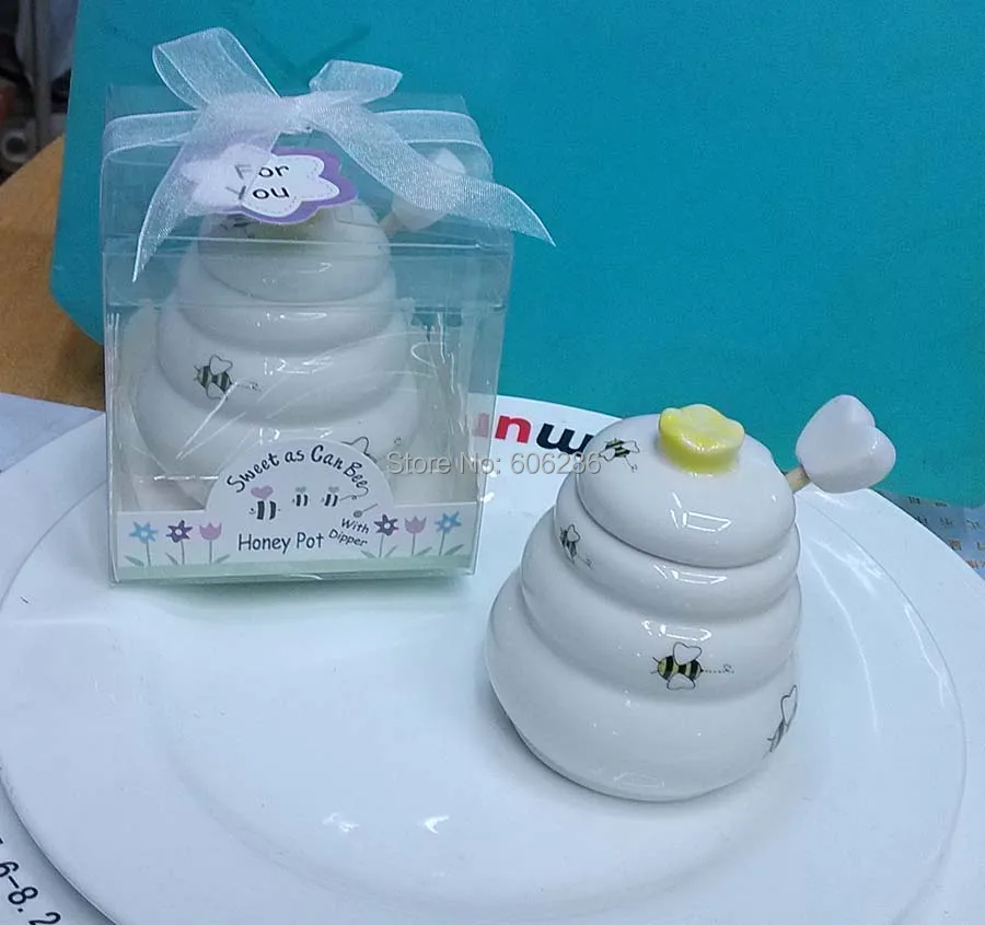 10pcs/lot wedding souvenirs for guest birthday giftware Meant to Bee Ceramic Honey Pot with Wooden Dipper | Дом и сад