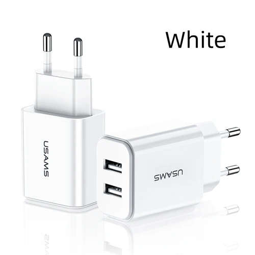 USAMS Dual USB настенное зарядное устройство 2.1A Быстрая зарядка мобильного телефона адаптер для iPhone X 8 EU/US вилка зарядное устройство для iPhone samsung - Тип штекера: EU White
