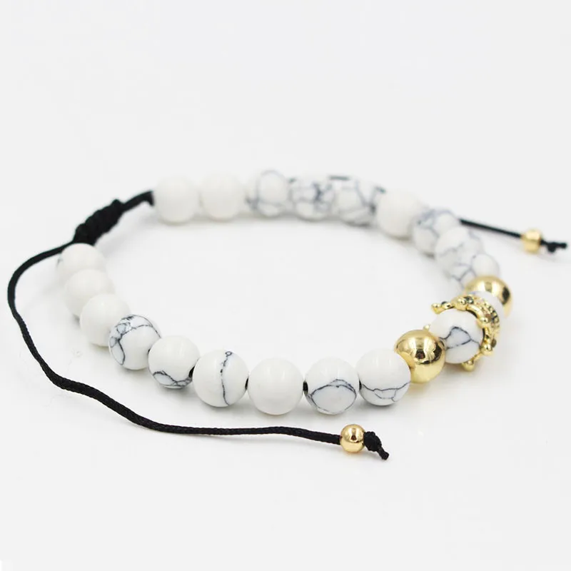 NADEEM Белый Howlite камень бусина золотой цвет микро CZ Кристалл браслет с шармом