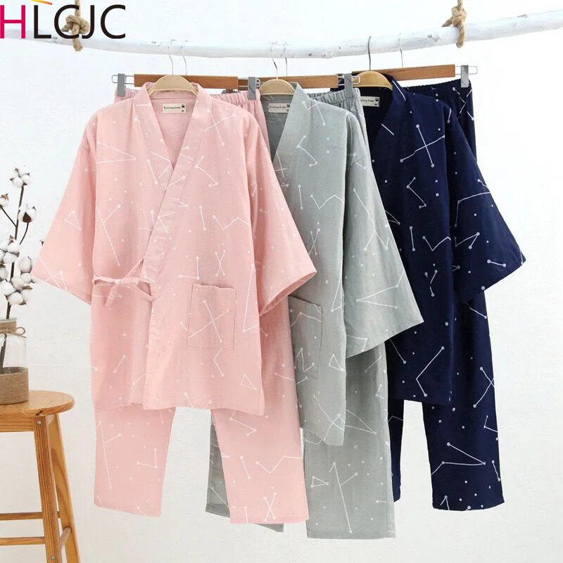 Японские газовые хлопковые пижамы кимоно с v образным вырезом пижама для мужчин и