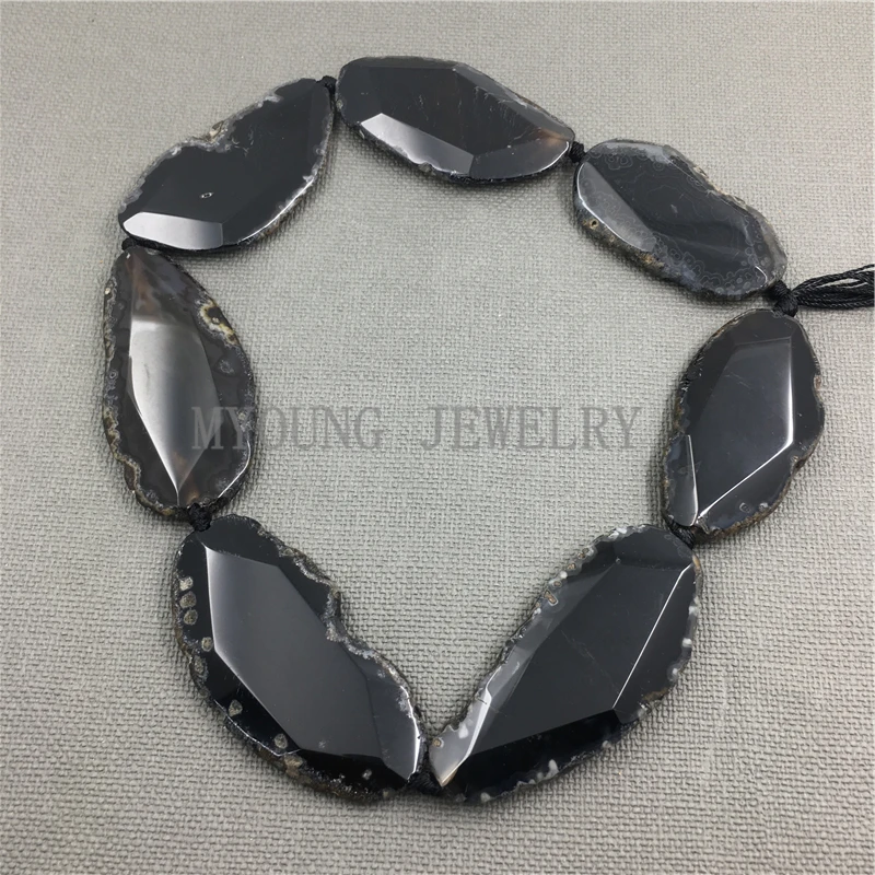 

Black Faceted Agates Slice Loose Beads,full Strand Cut Slab Sliced Onyx Beads For Jewelry Making MY1106