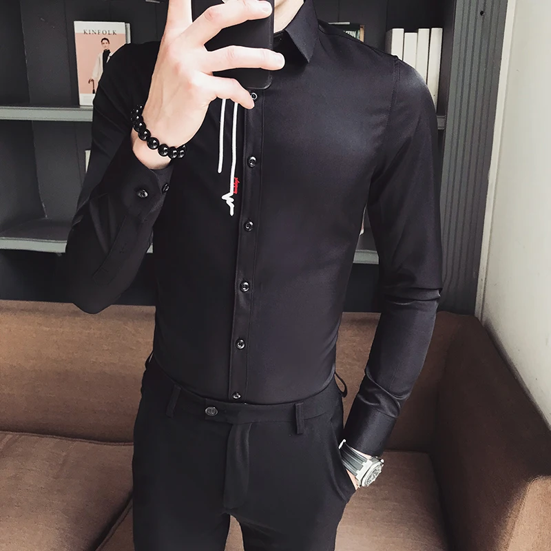 Британский стиль платье рубашка мужская мода 2019 Осень Новый Slim Fit Выпускной