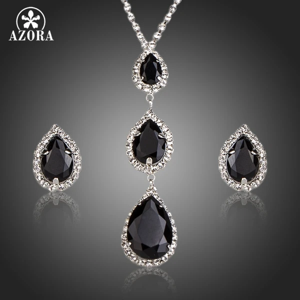 Азора уникальный простой дизайн черное CZ подвеской в виде капли воды ожерелье и