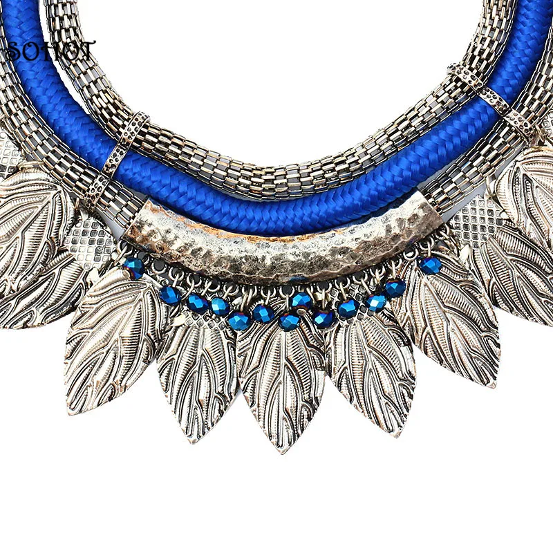 SOHOT богемное колье ручной работы с листьями винтажная Серебряная цветная змеиная