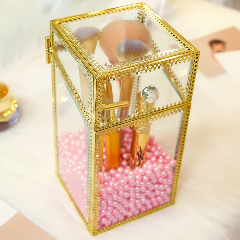 Органайзер для кистей макияжа золотистый с жемчугом|acrylic box|makeup organizeracrylic makeup organizer
