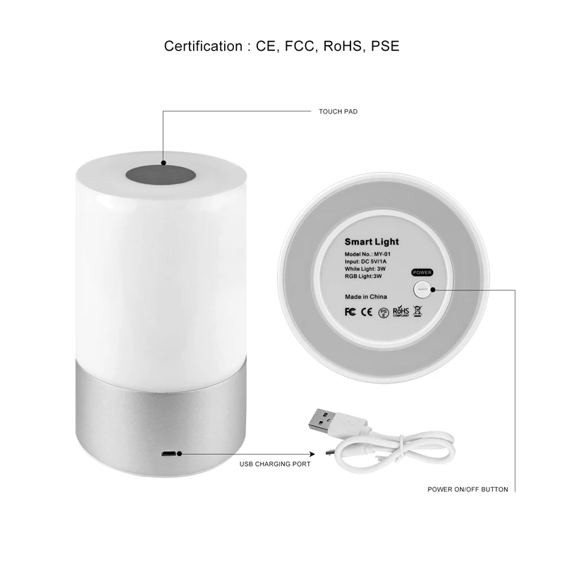 LemonBest RGB LED Ночной светильник атмосферная лампа сенсорный датчик перезаряжаемая