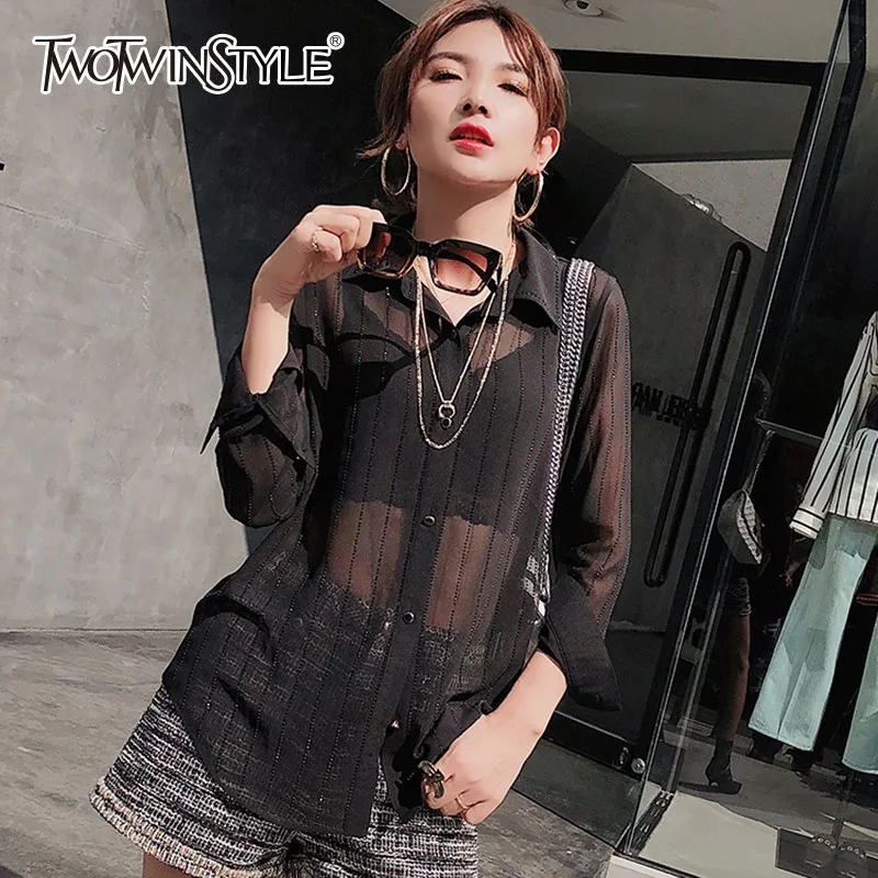 TWOTWINSTYLE шифон женские топы и блузки Рубашки нагрудные с длинным рукавом