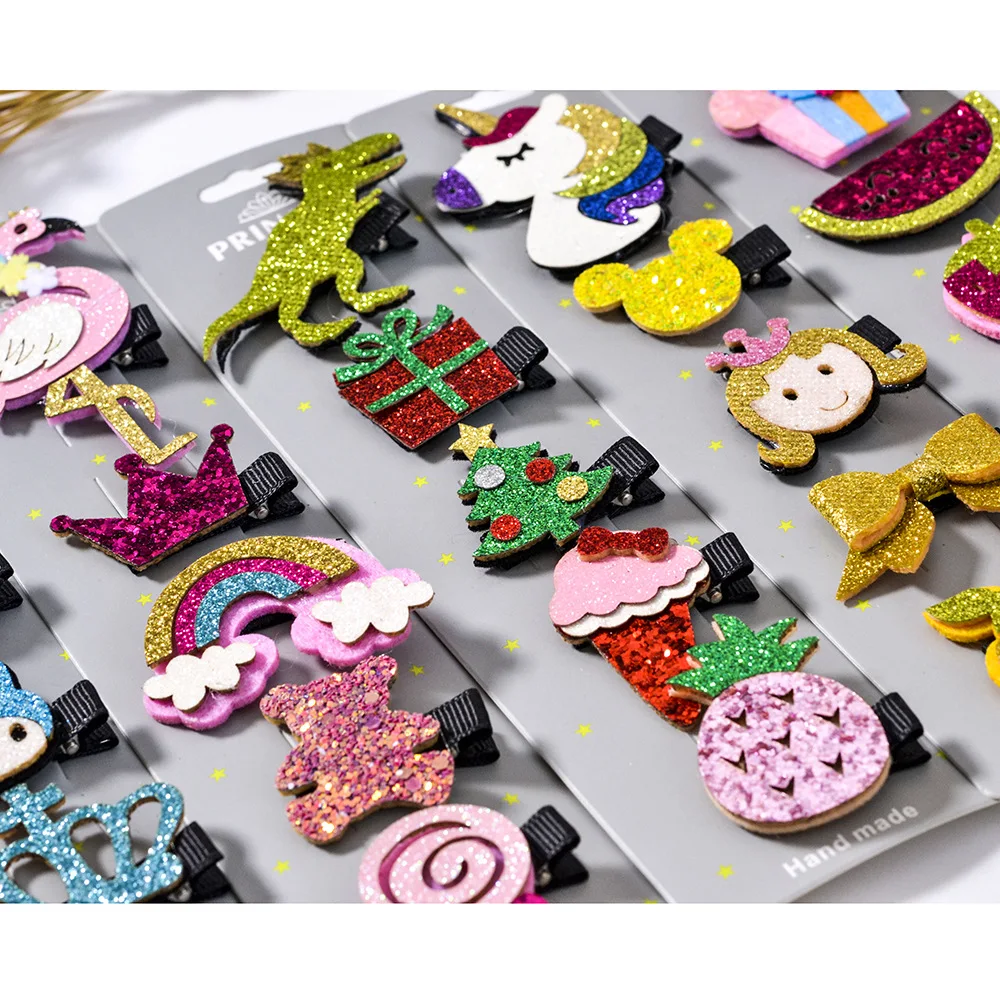 HM022 Korean Version Sweet Children's Hairpin Sequins Animal Unicorn Cat Bow Owl Cute Cartoon Princess Hair Clip Jewelry