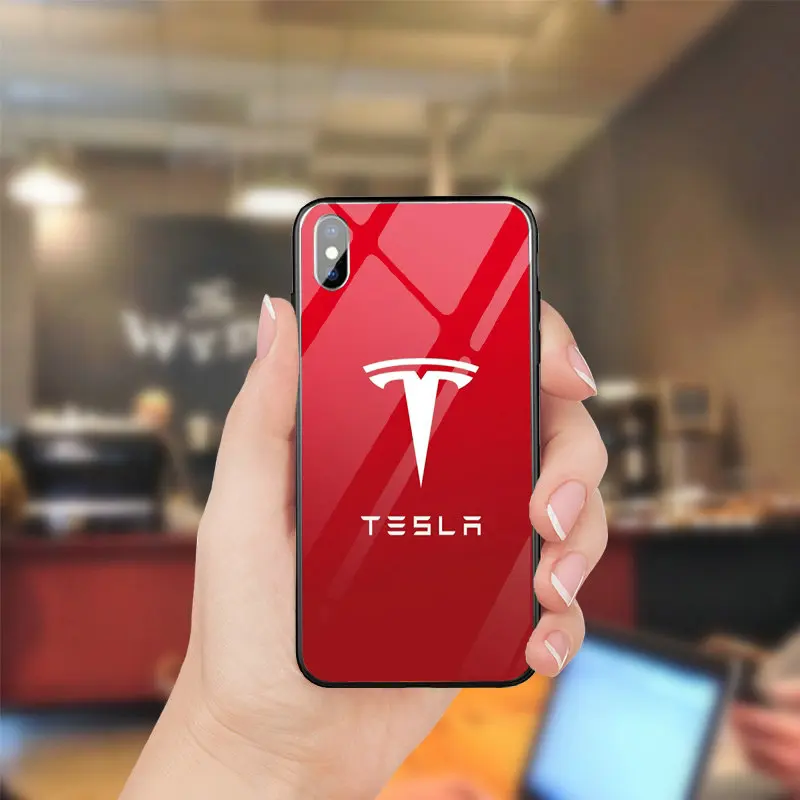 Супер Электрический автомобиль Tesla логотип PC тпу закаленное стекло мобильного