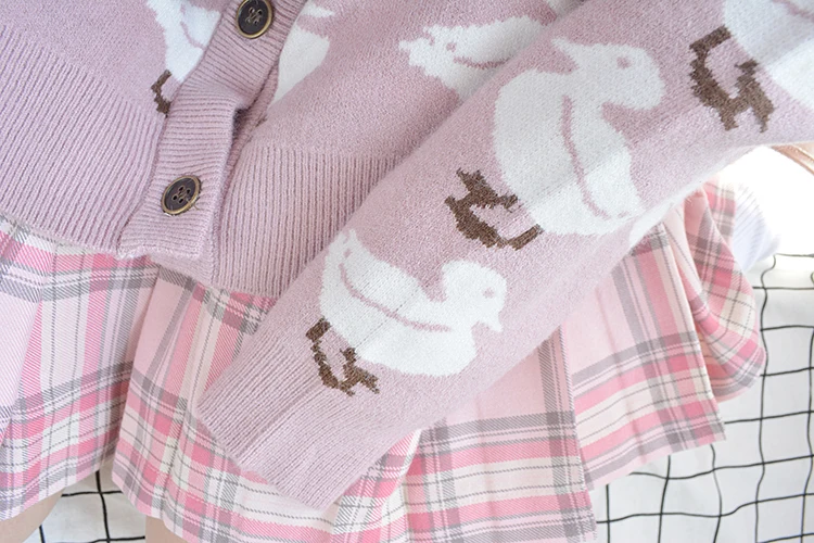 Симпатичные Pattern утка Для женщин вязаный свитер японский Мори девушки осень