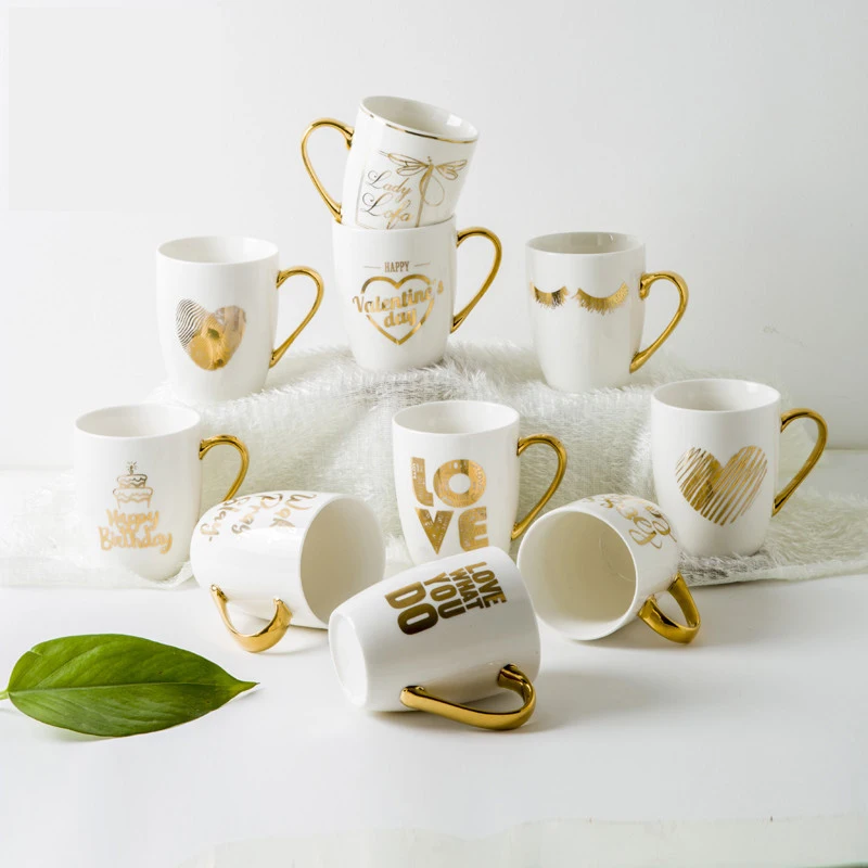Творческий золото ручка чашку подарок чашки Кофе чашка золотой ручкой Керамика