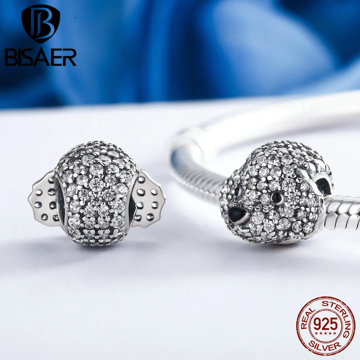 BISAER, 925 пробы, серебряный, милый, плюшевый, собака, пудель, животное, бусины, Подвески, подходят к оригиналу, BISAER, браслеты, сделай сам, аксессуары ECC152