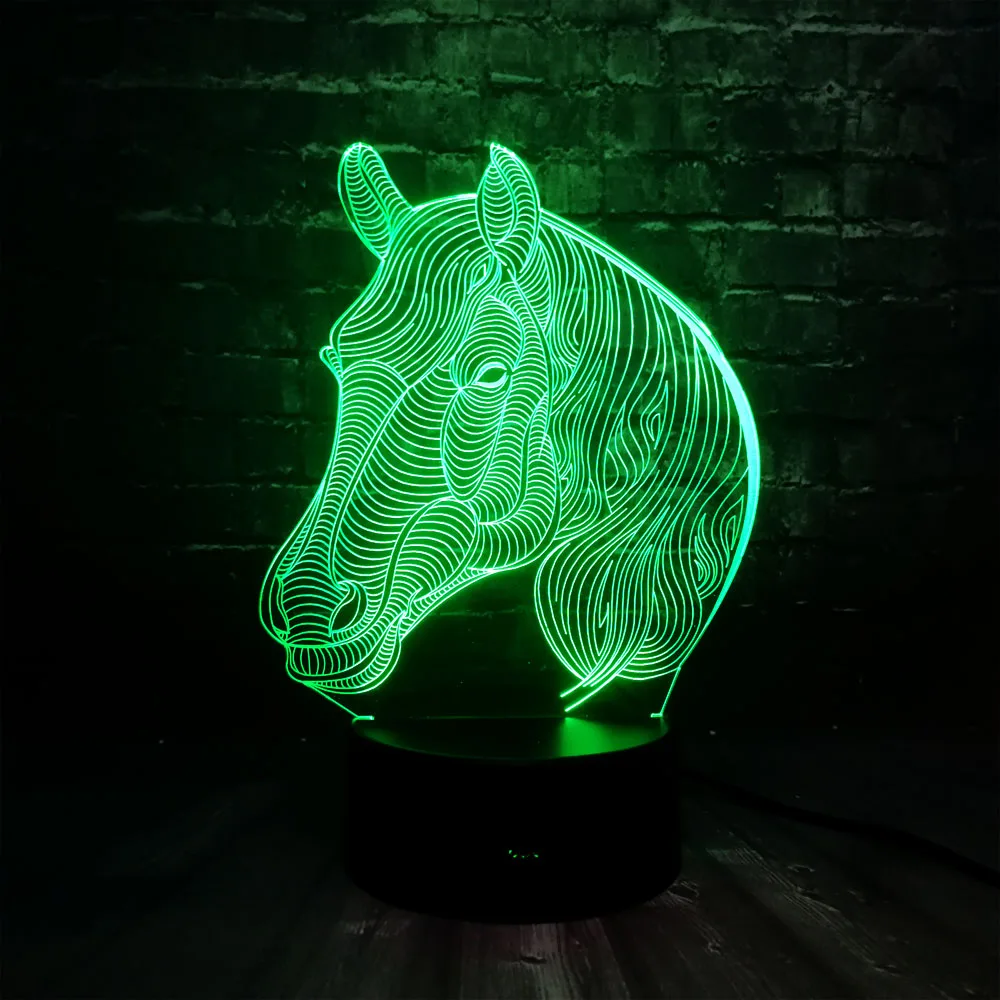 Креативная 3D голова лошади 7 цветов USB зарядка светодиодный светильник для