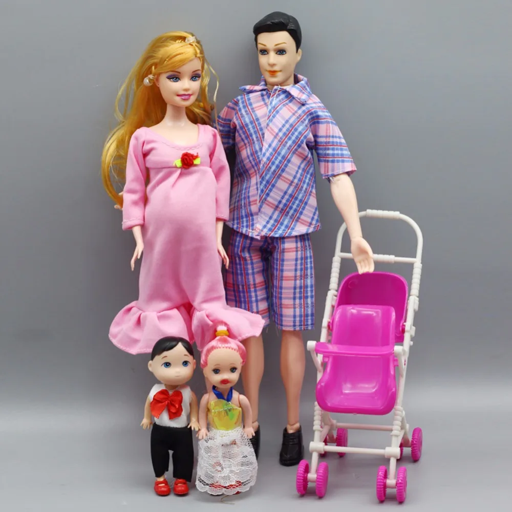 Fashion Toys Family 5 People Dolls 1Mom / 1Dad 1 Little Kelly Girl 1Son Baby Real Pregnant Doll toys | Игрушки и хобби
