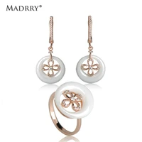 madrry ceramic dangler earrings ring jewelry sets aaa zircon flower dangle earring porcelain copper wedding jewelry for women