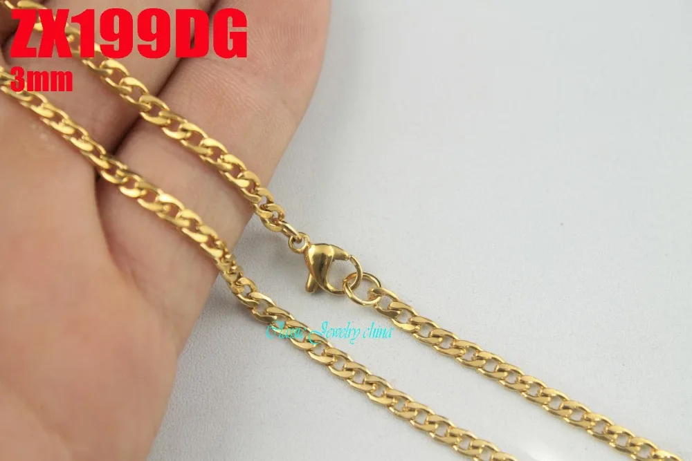 

16"-38" golden color 3mm Cuban chain stainless steel necklace Cuba chain sweater chain fashion jewelry 20pcs ZX199DG