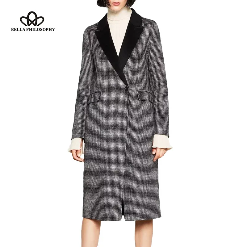 Bella Philosophy 2016 autumn winter Fashion temperament Houndstooth woolen coat jacket | Женская одежда