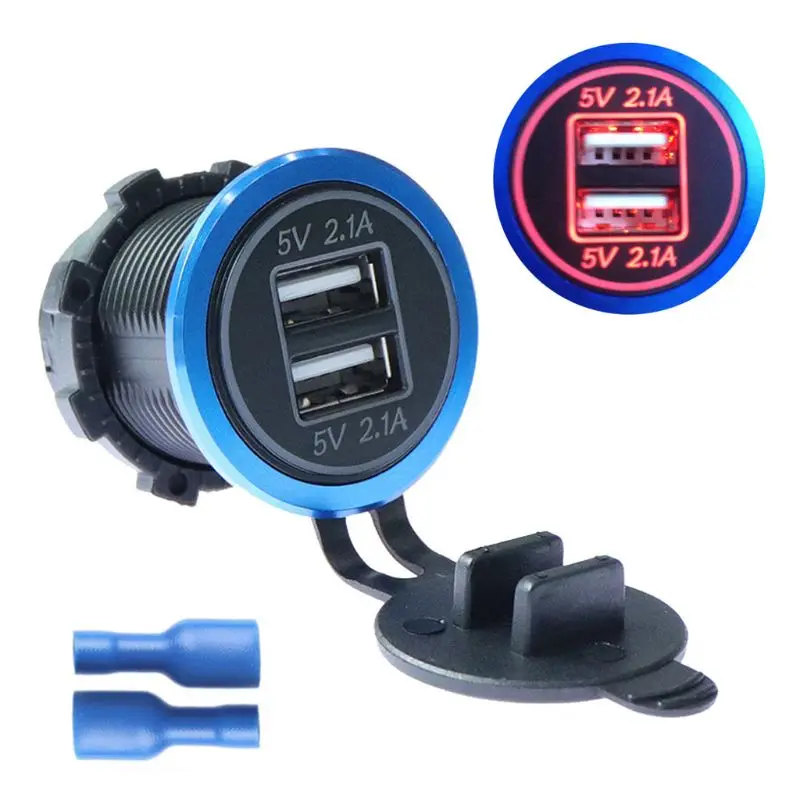 Blue red DC 12V 24V 4.2A Мотоцикл лодка автомобиль двойной USB зарядное устройство для мобильного телефона планшета ПК - Название цвета: Blue red