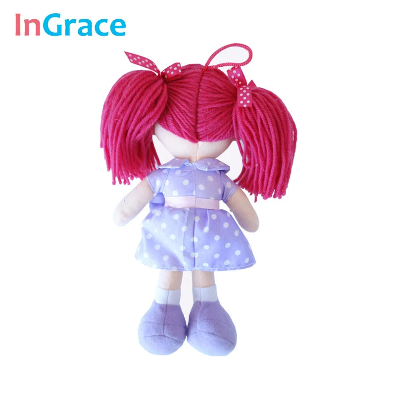 

InGrace red hair cute mini cute doll for baby girls with purple cotton dress beautiful and high quality girls gift toys 25CM