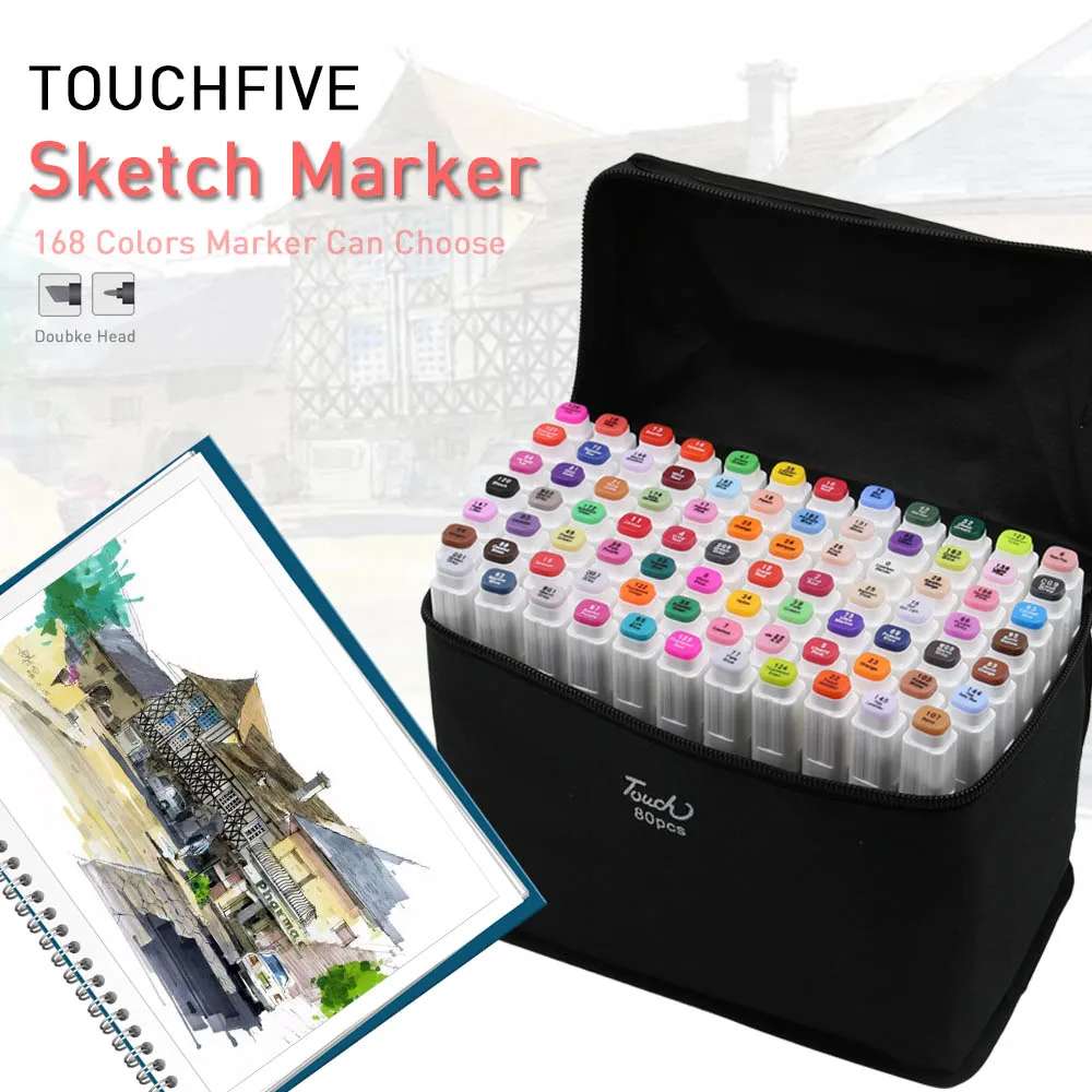 TouchFIVE 168 Цвета Книги по искусству Маркер установлен на спиртовой основе кисть